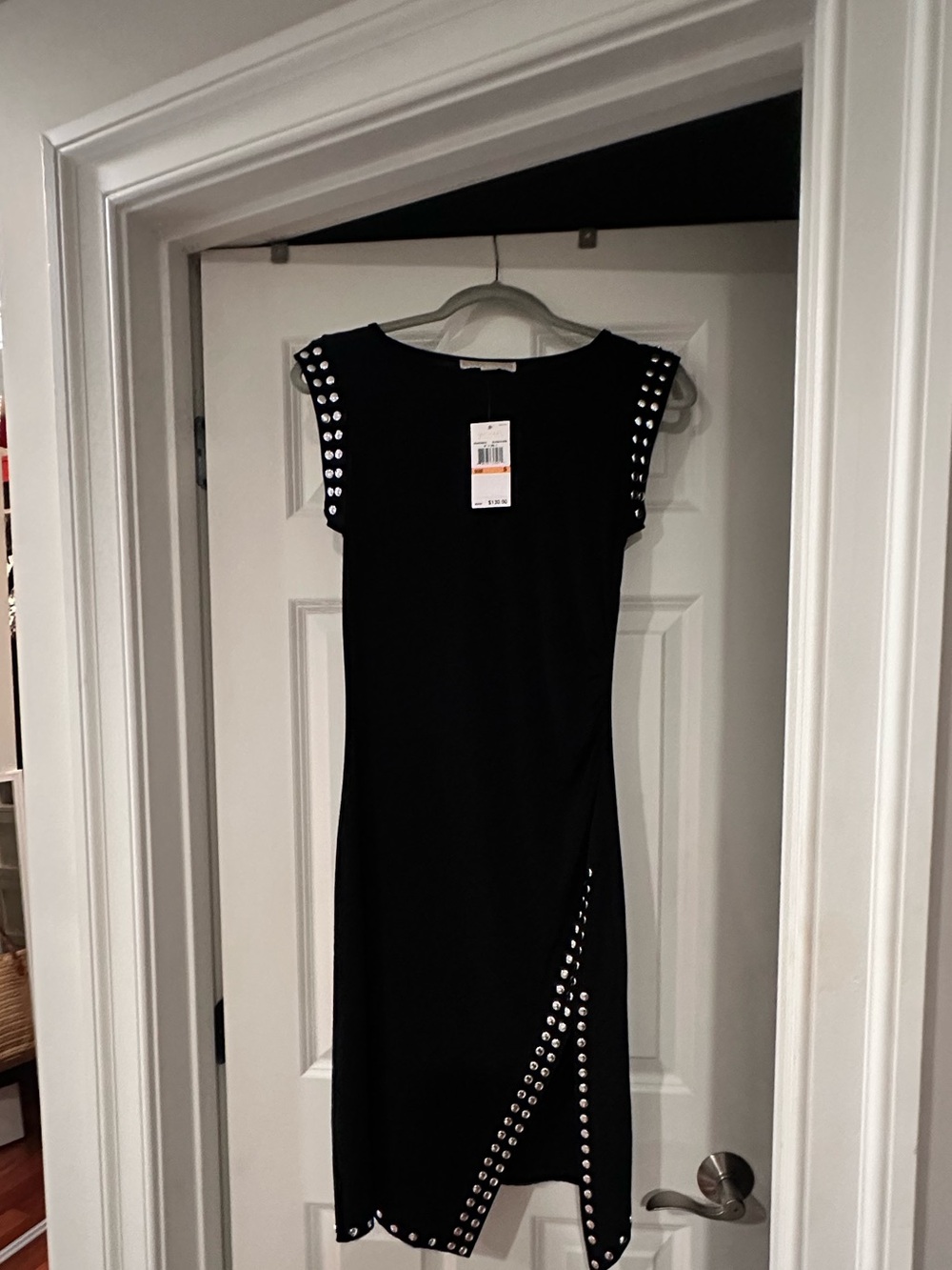 Michael Kors Black Midi Sheath Dress with Silver Studs